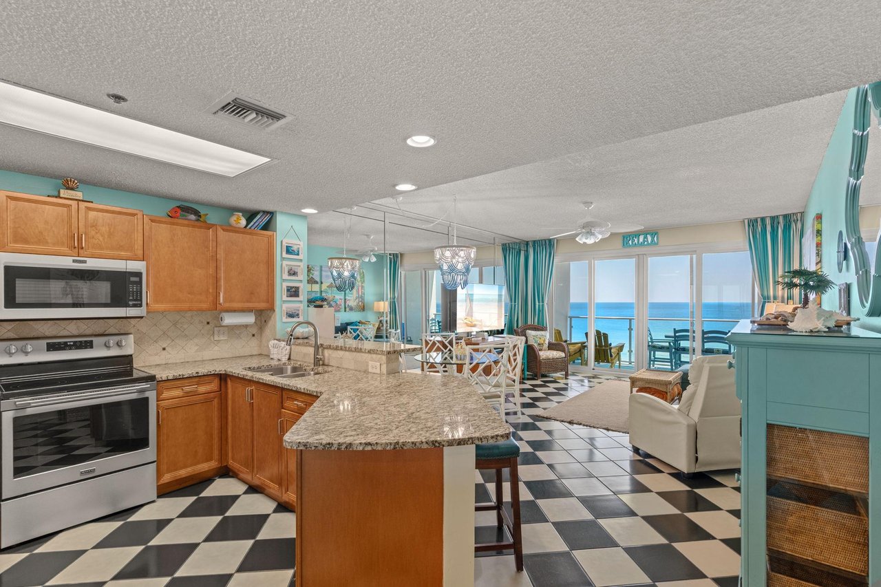 Open concept living showcases a stunning Gulf View