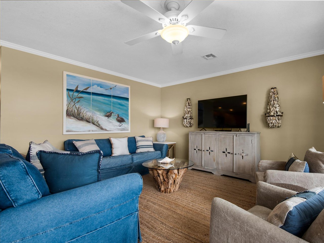 Living area with large TV