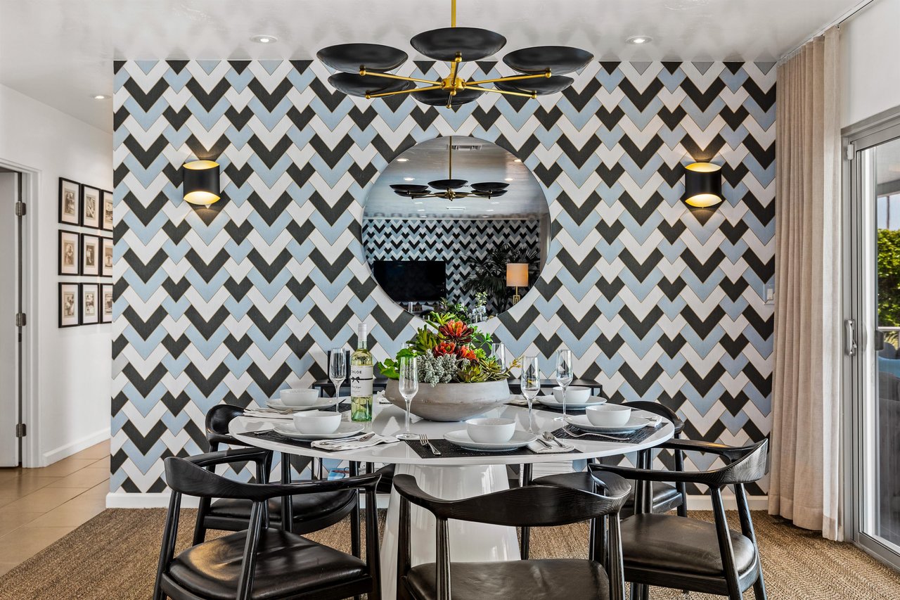 Dining Room With Chic Wallpaper