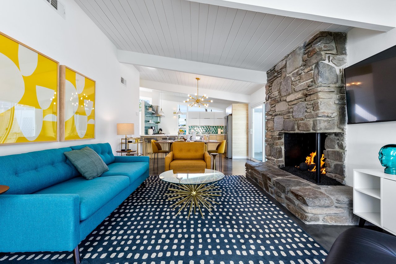 Relax in front of the indoor fireplace