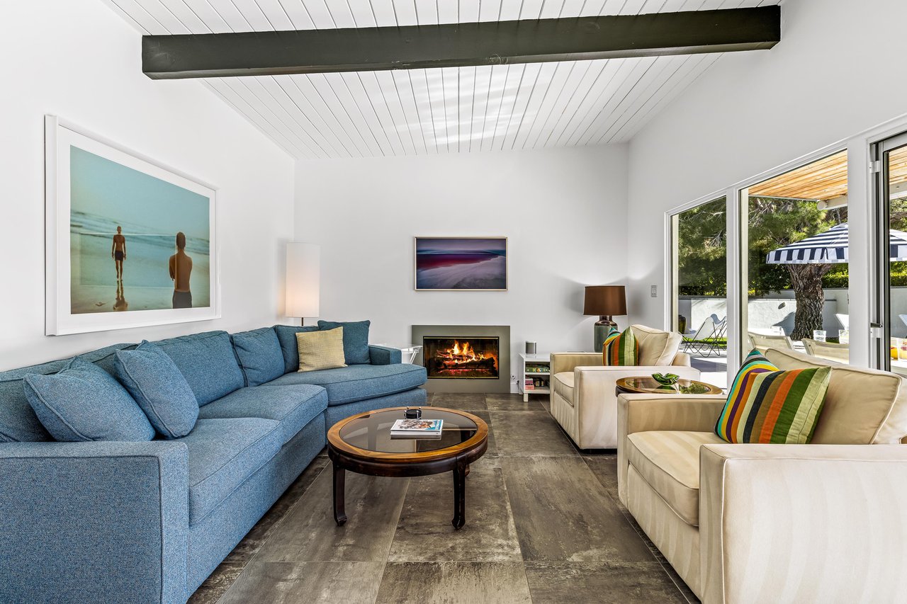 Comfy living room with gorgeous fireplace