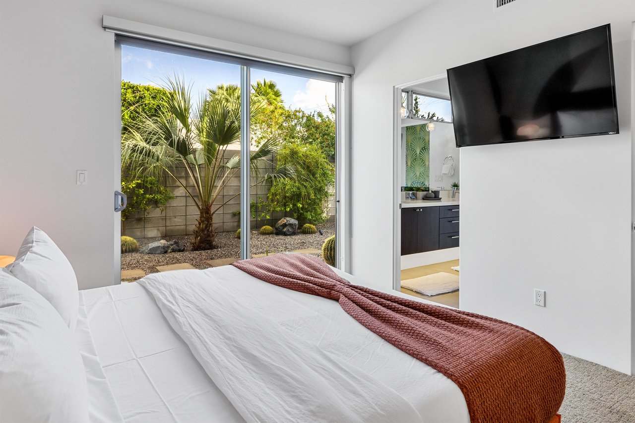 Orange Room patio door with entrance to bath