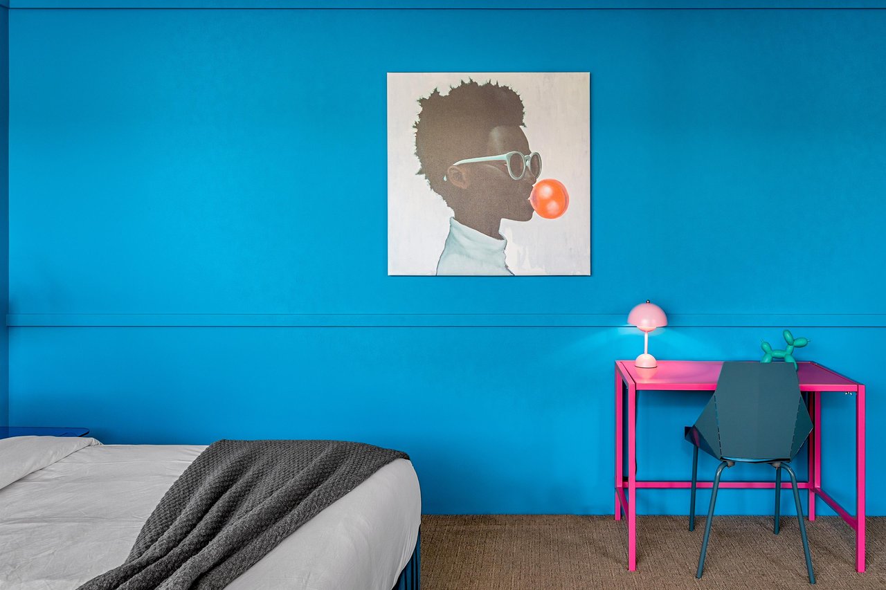 Blue Room with modern design touches everywhere