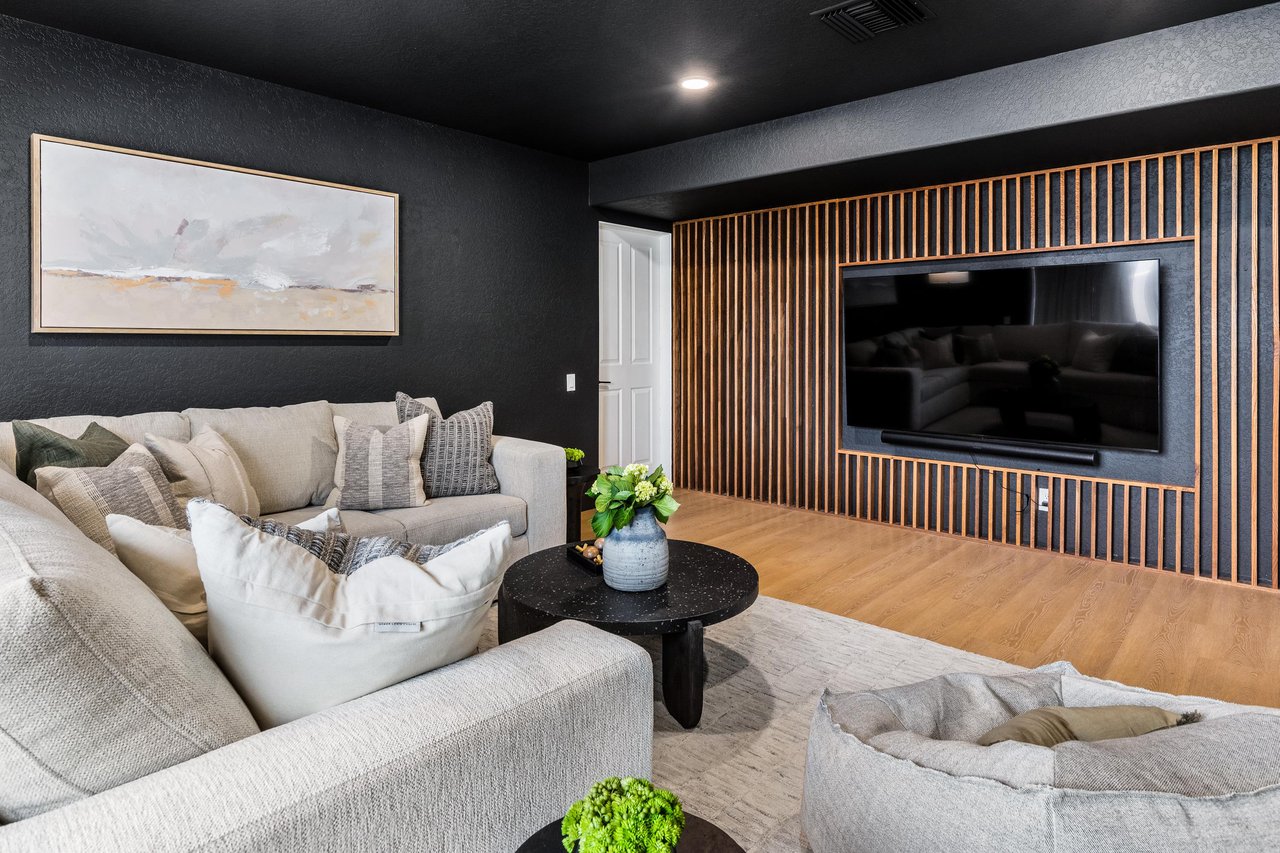 Tons of couch space for everyone in the media room