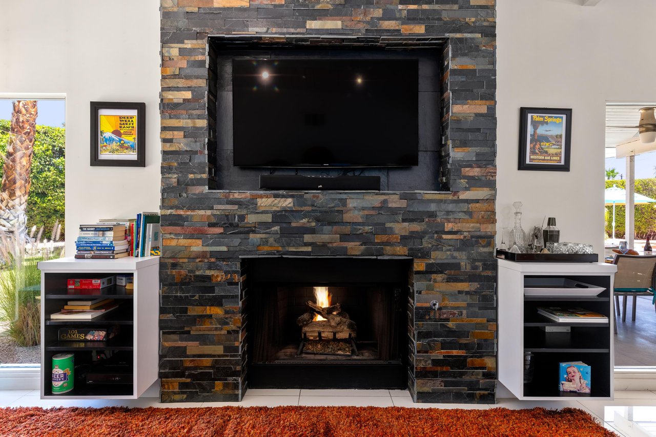 Cozy up to the fireplace for an evening snack