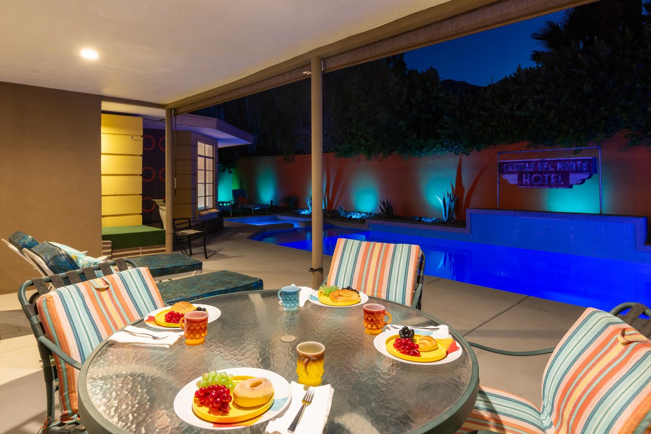 Al fresco dining at night for four