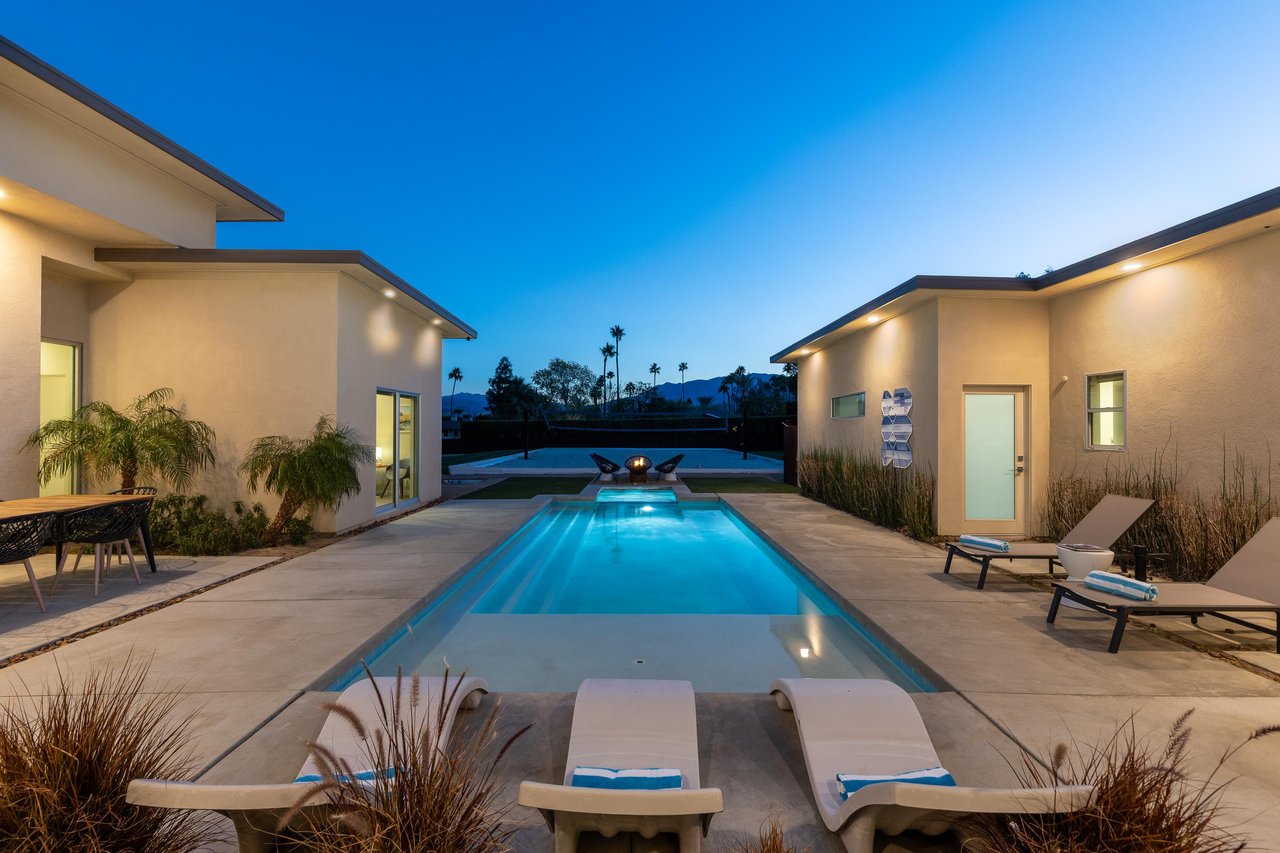 Gorgeous courtyard with pool and waterfall spa