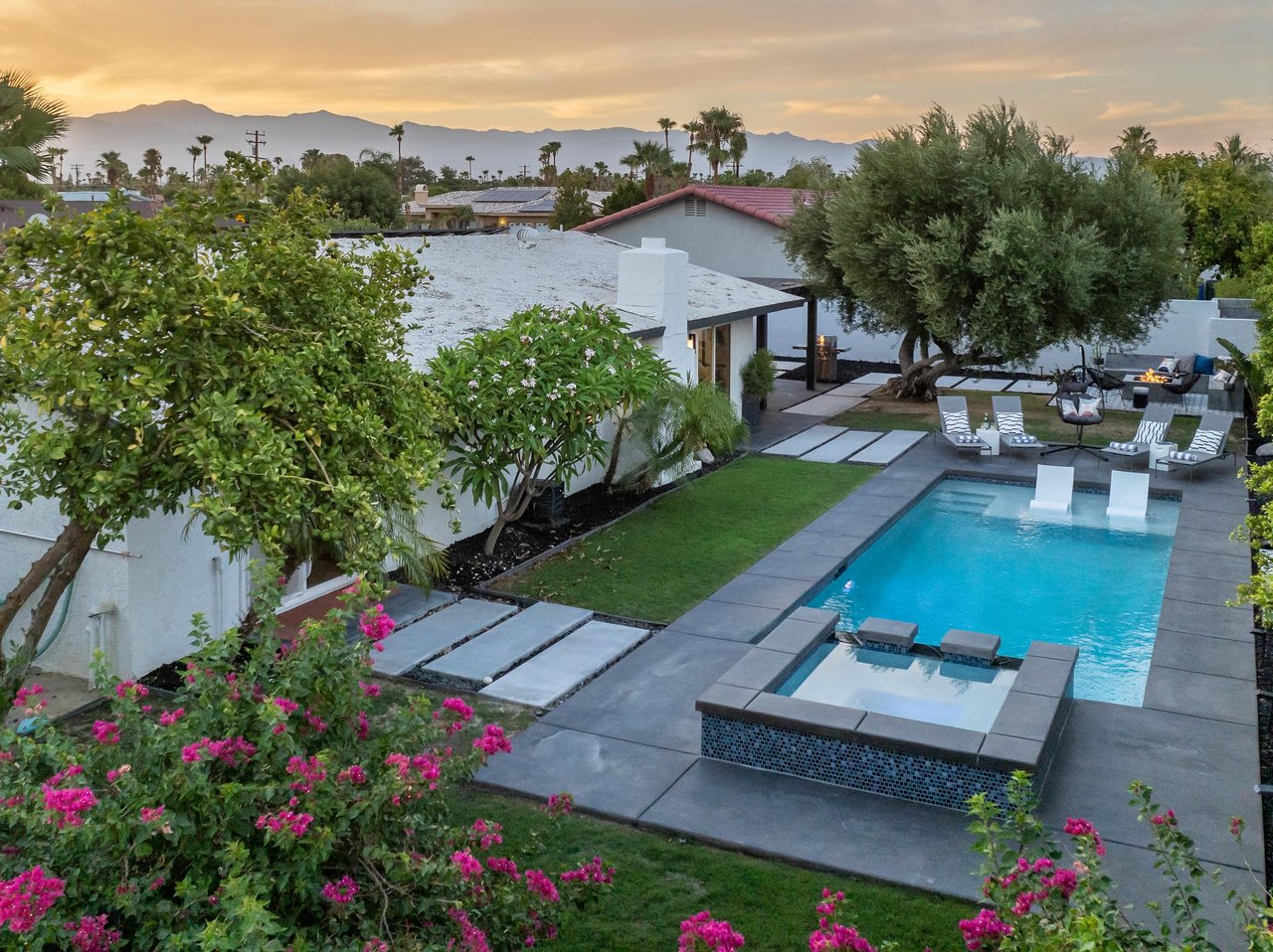 Pretty pink flowers dot the landscape