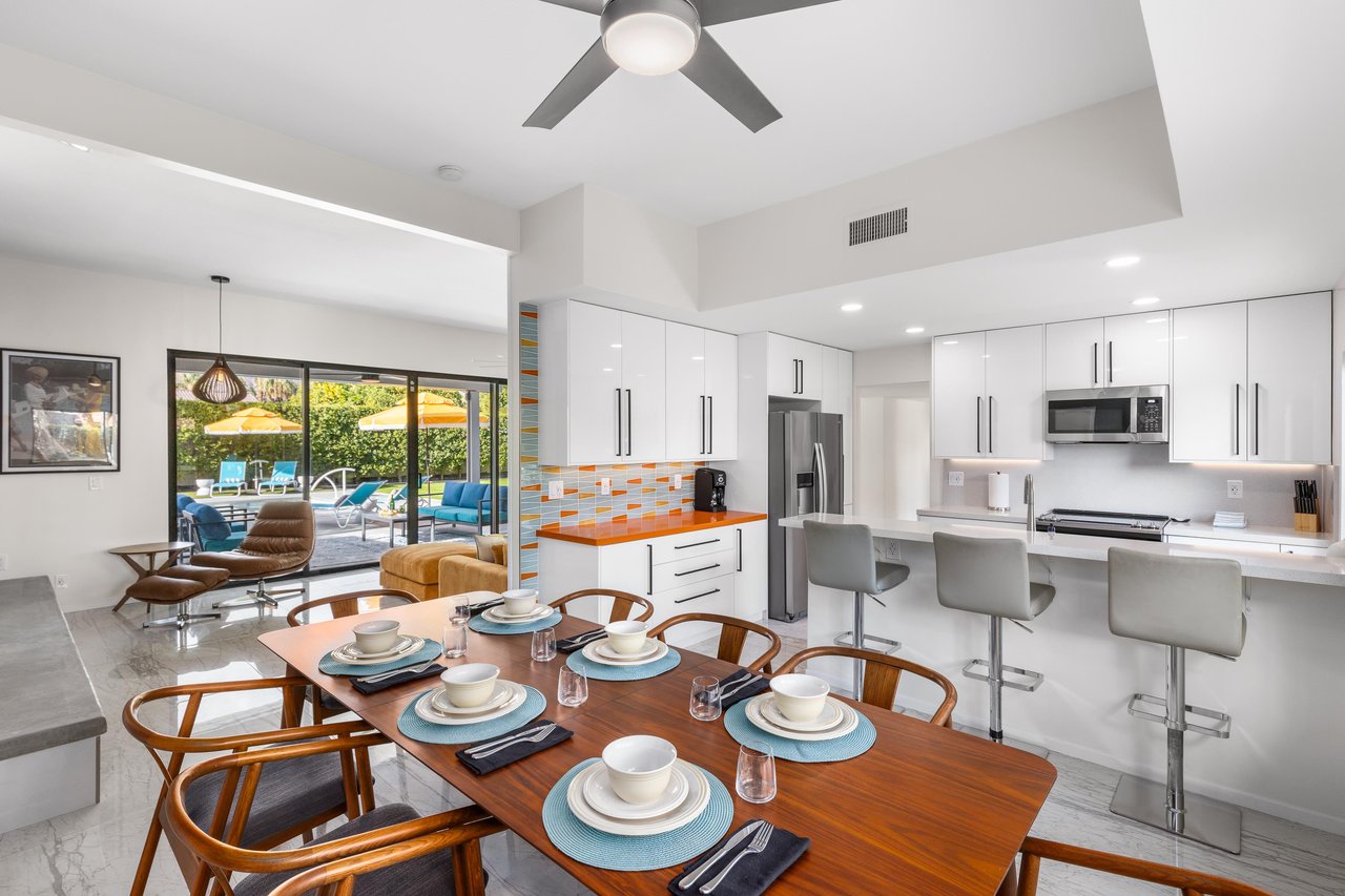 Flowing space from the living room, dining room and kitchen