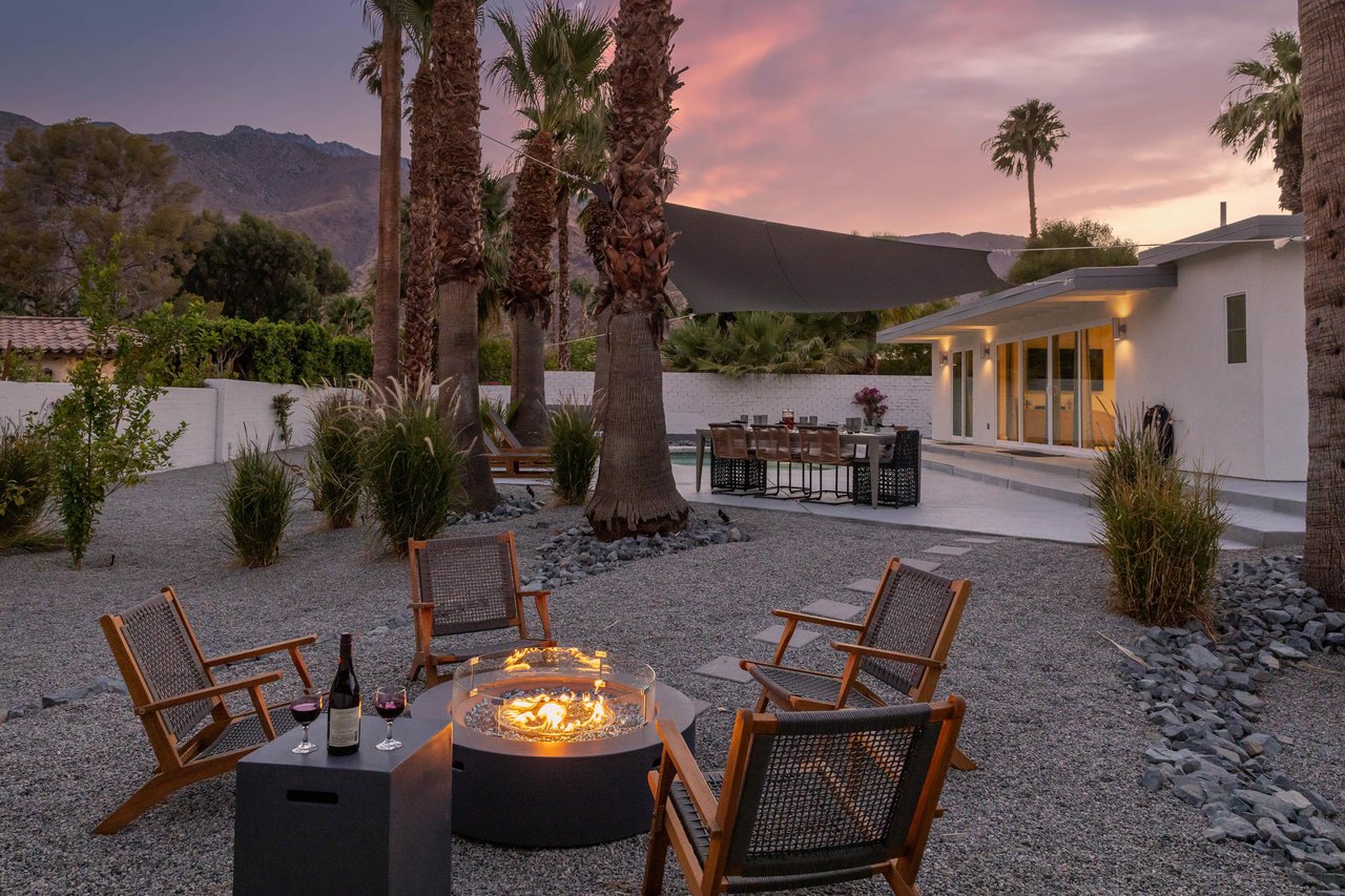 Catch up with old friends around the fire and watch the sun set