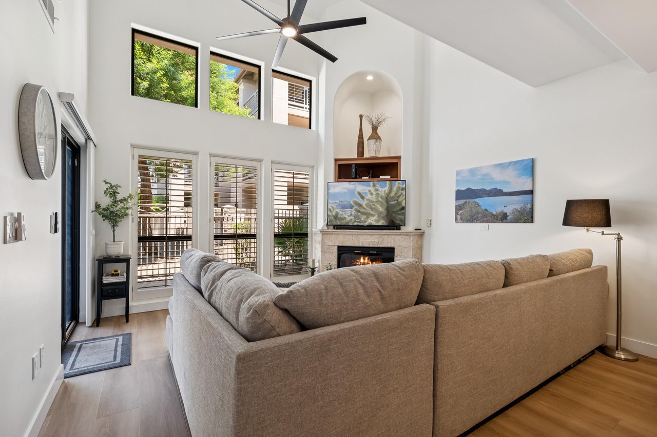 Living room with high ceilings