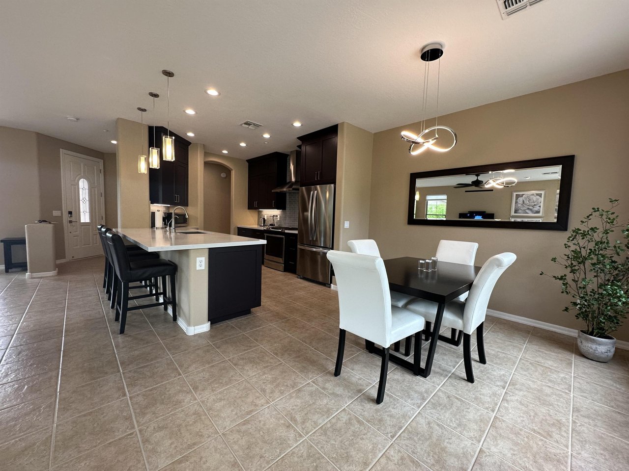 Open kitchen to dining area for easy access.
