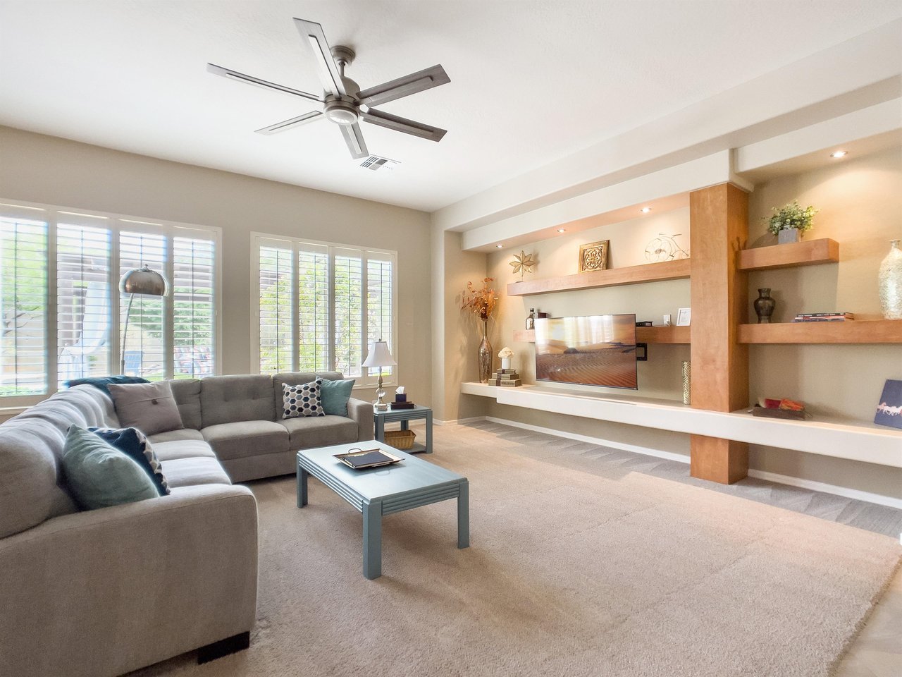 Tall ceilings and cozy sofa