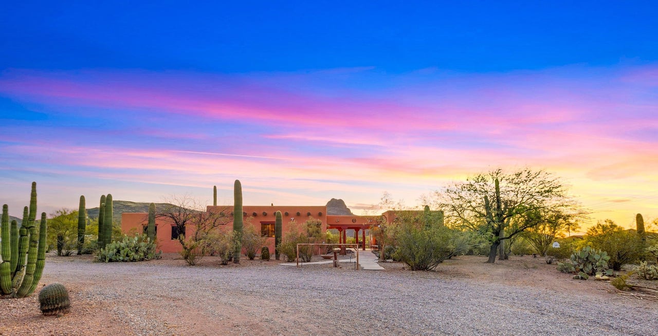 Tucked away on 5 acres, with views of the Tucson Mountains, just minutes from Saguaro National Park, with nearby hiking riding trails.