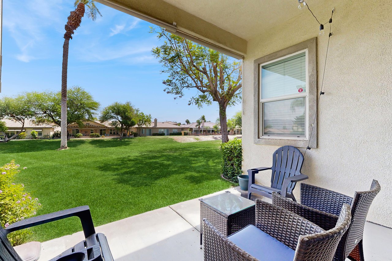 Patio space with golf course views.