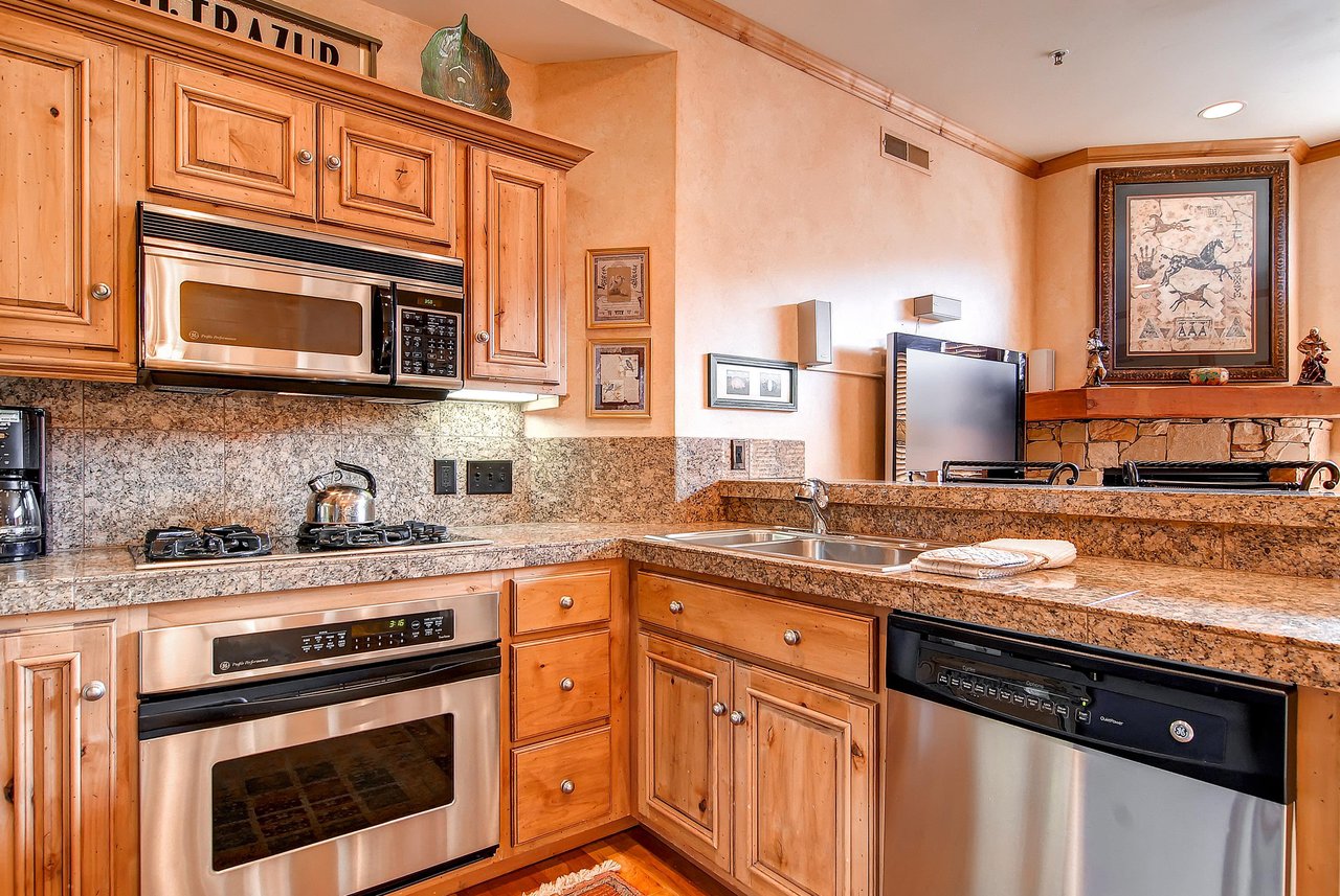 Sleek upgraded kitchen  Park City LodgingLift Lodge 203