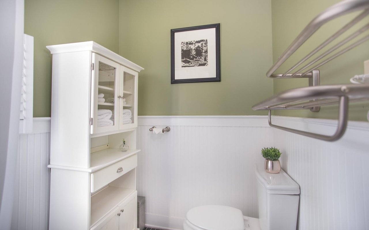 The brushed nickel towel warmer adds relaxation to your end of day.