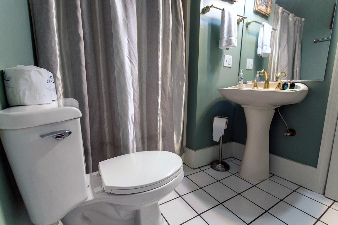 The shared second bath with standing shower.