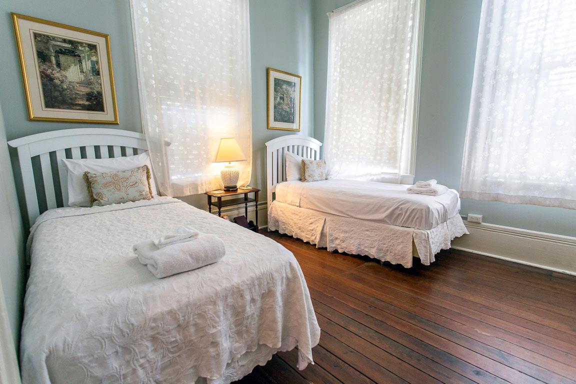 The second bedroom with two twin beds that are great for a girls weekend.