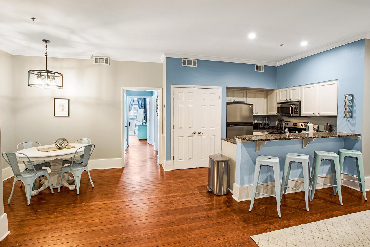 Open to the kitchen and dining space, this open concept is great for entertaining.