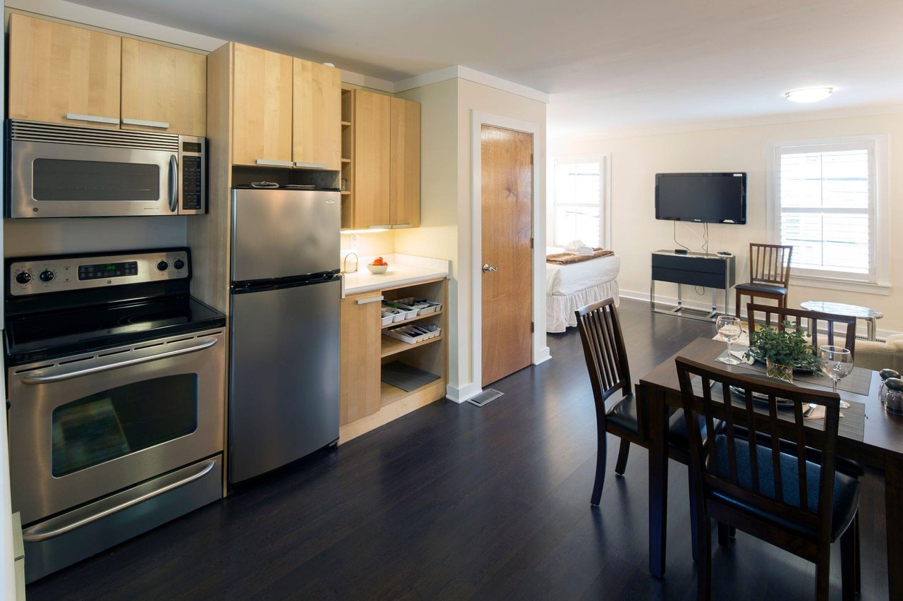 The home offers plenty of space for two guests.