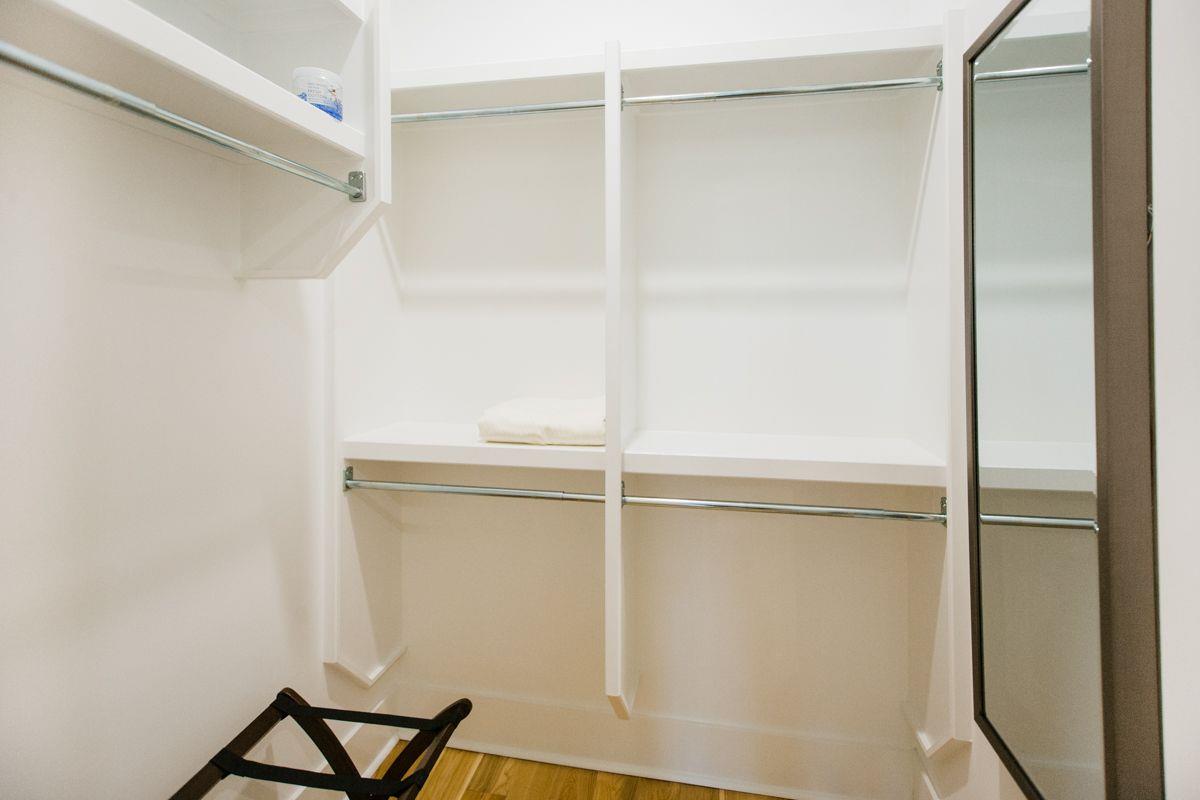 Custom shelving, and space to store your belongings, ideal for extended stays.