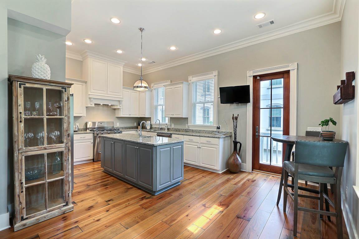 View of the open kitchen and back door.