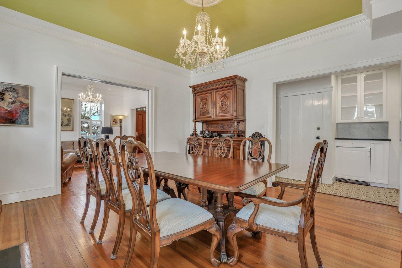 A wine fridge is located just off of the dining room, perfect for having a night with friends and opening a chilled bottle of your favorite blend