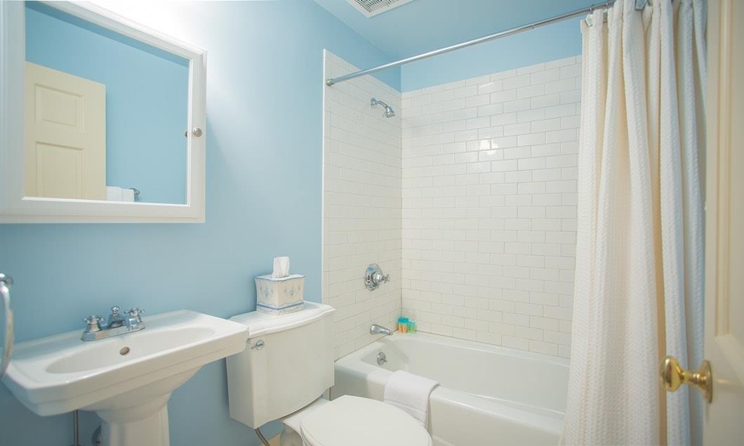 Clean and bright full bathroom on the garden level.