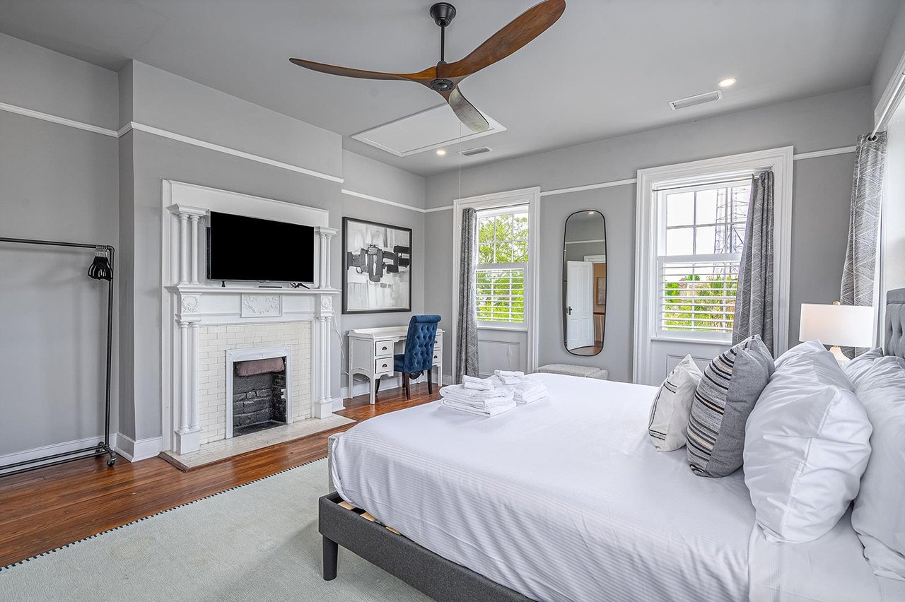 Outfitted with a king bed, smart television and dedicated work space.