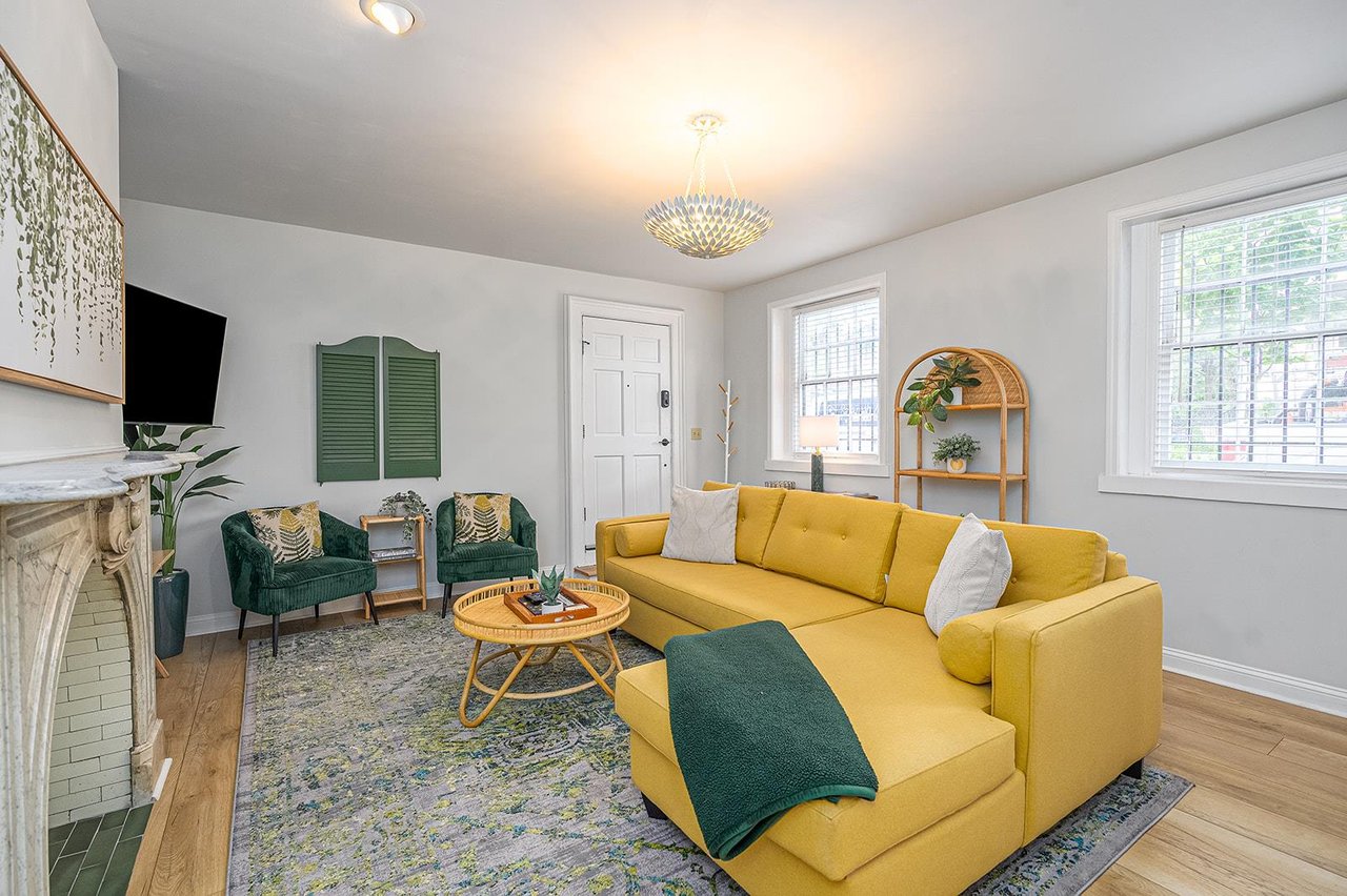 Bright and cheery, this vibrant space offers an ample amount of plush seating. This sofa converts to a queen sleeper sofa for additional sleeping space.