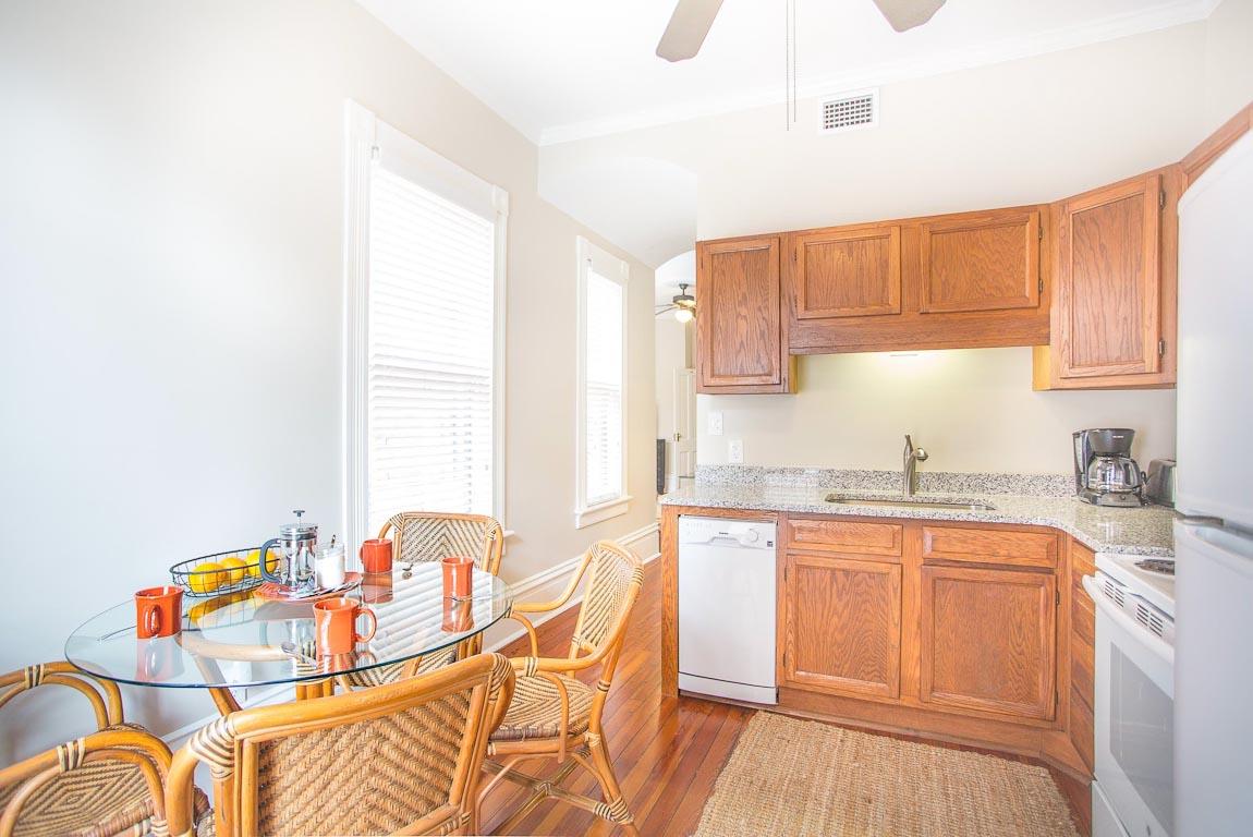 The breakfast nook comfortably sits four.