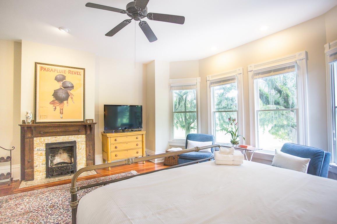 View the flat screen TV from the bed.