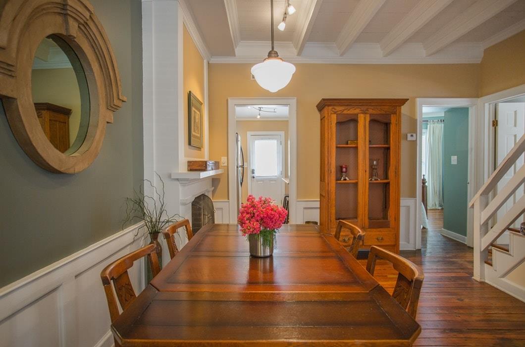 Sleek and bright dining area.