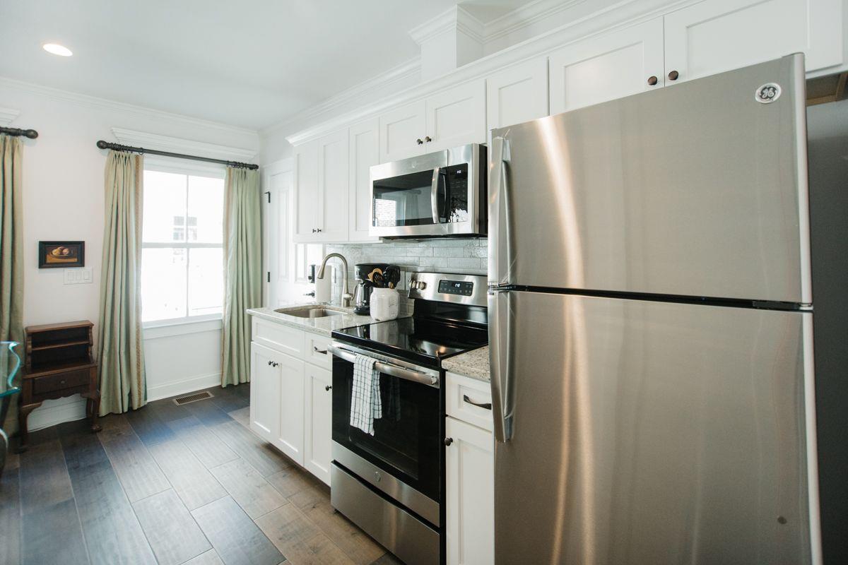 The kitchen offers stainless steel appliances.