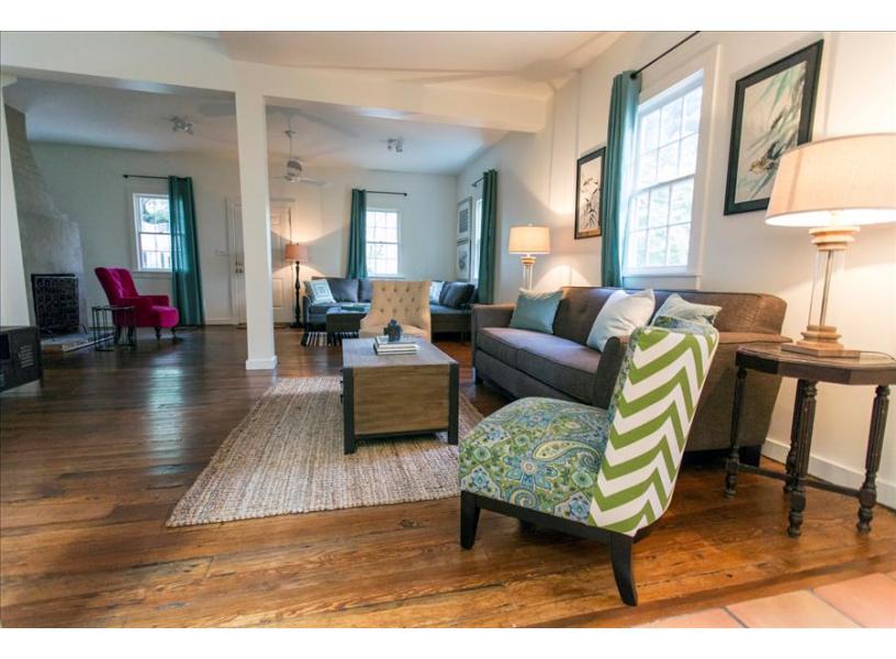 Expansive living room where everyone can be in the conversation.