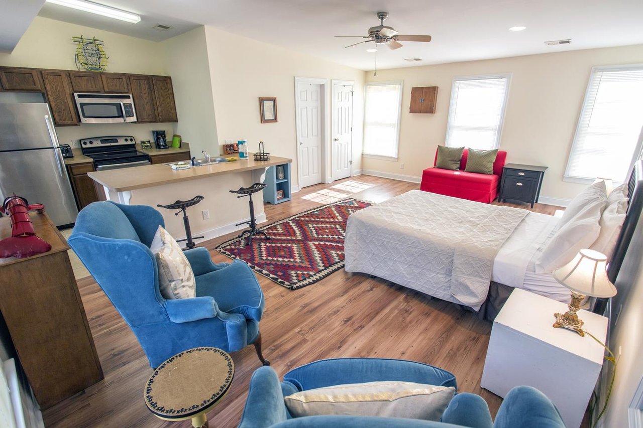 The carriage house is on the second floor of the garage.