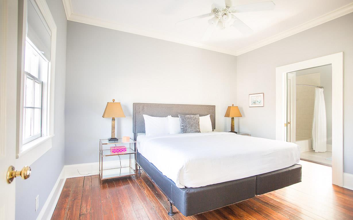 Upstairs, the first guest room has a King size bed.