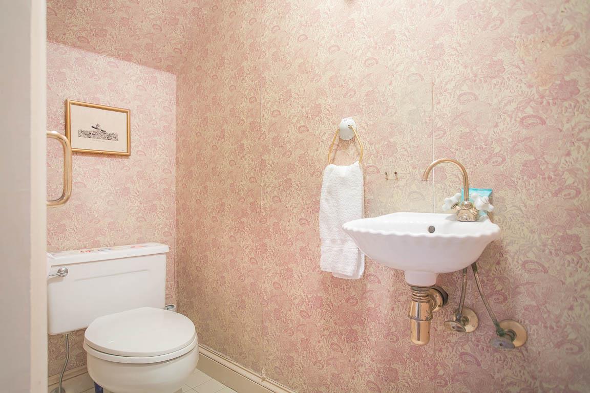 The half bath beneath the stairs on the first floor.