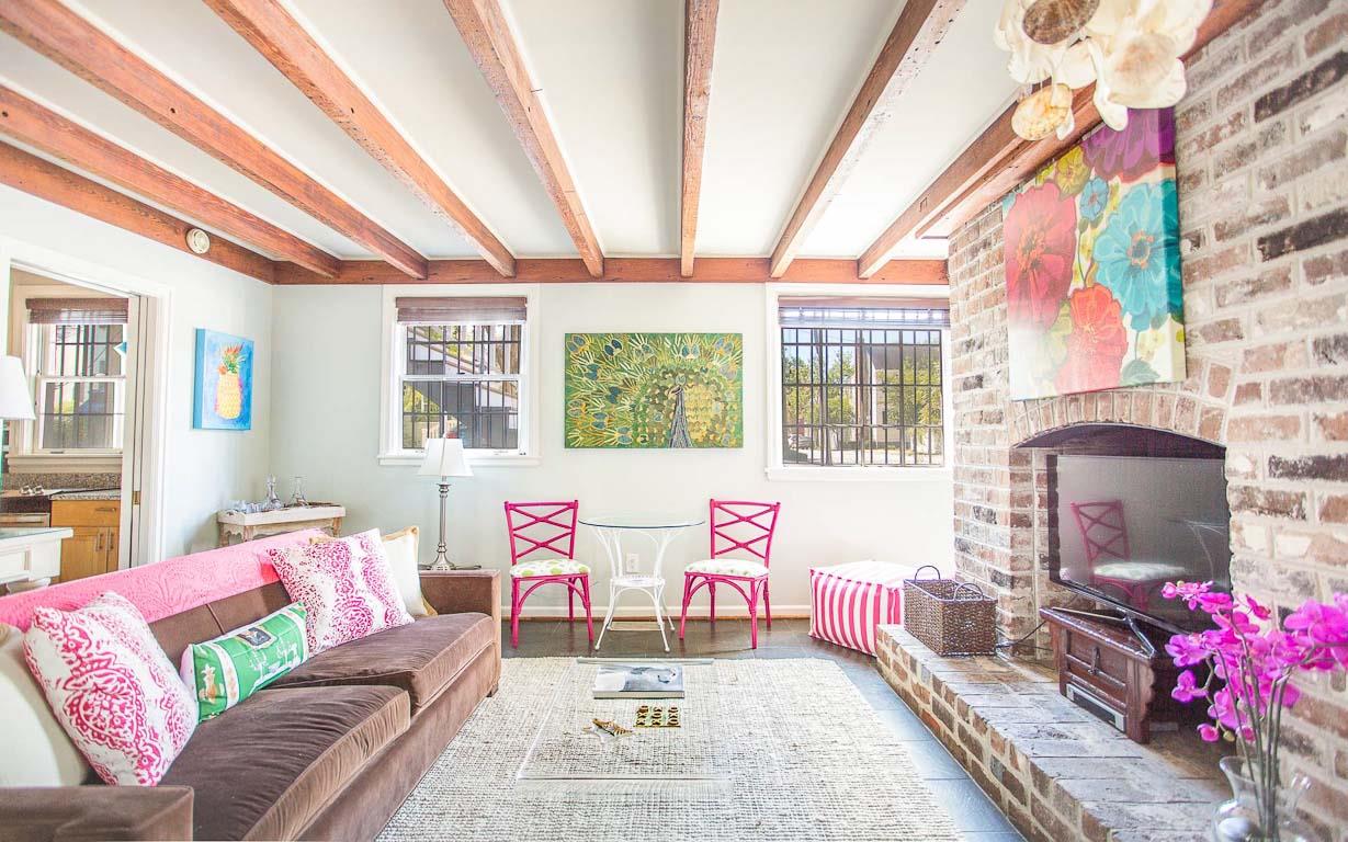 Garden level guests enjoy bright and festive decor with plenty of natural daylight.