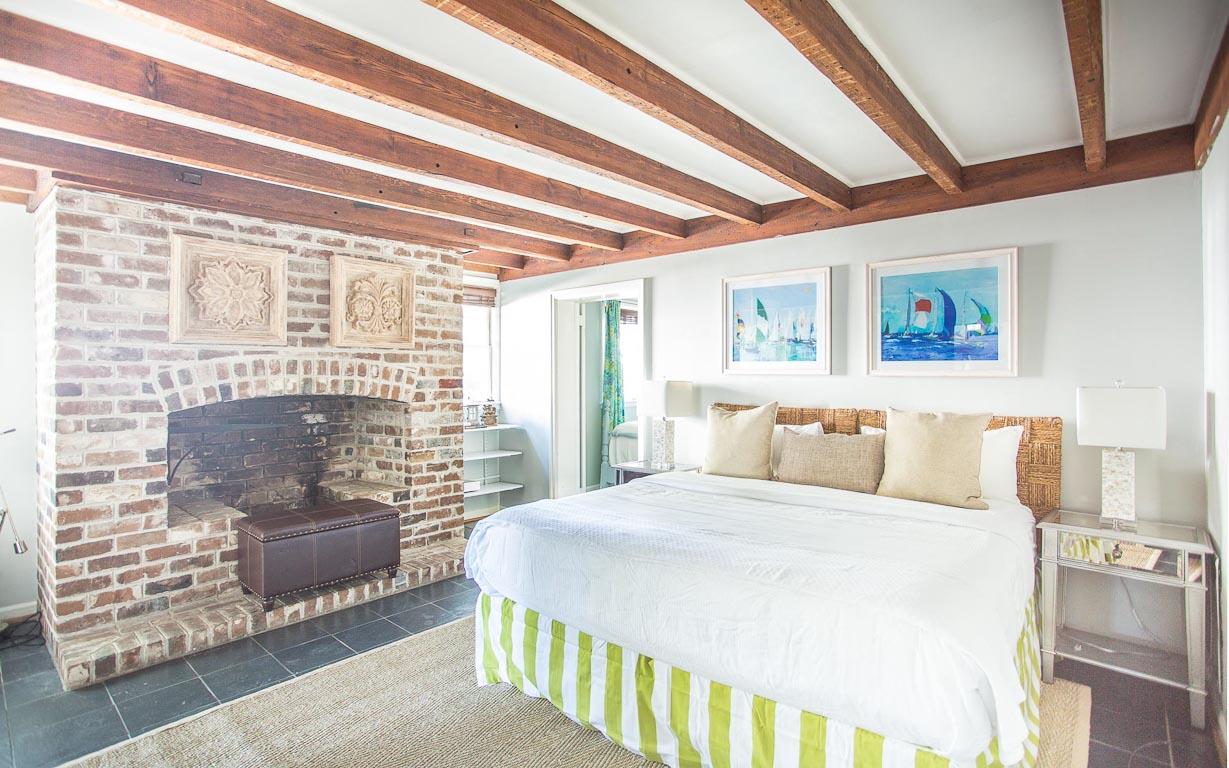 The king size bed in the garden level apartment.