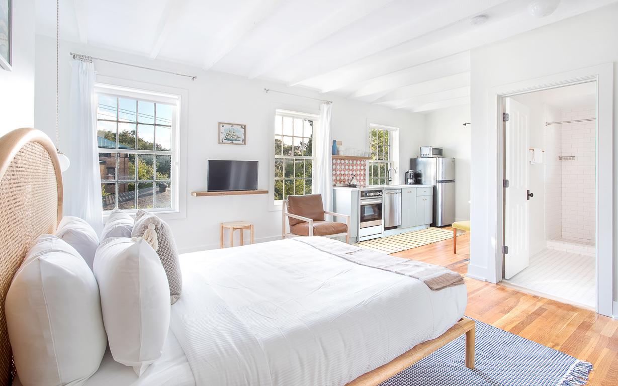 This studio boasts beautiful views of historic downtown.