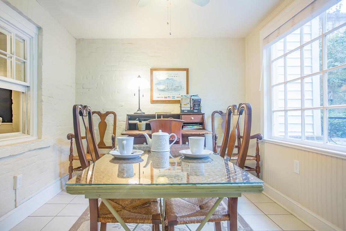 The dining table can comfortably seat four.