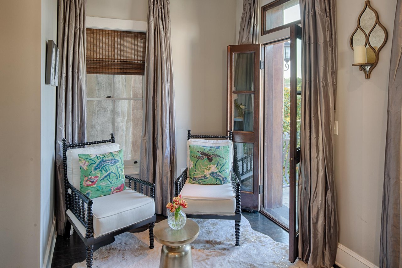 The reading nook in the main suite looks out onto the balcony.