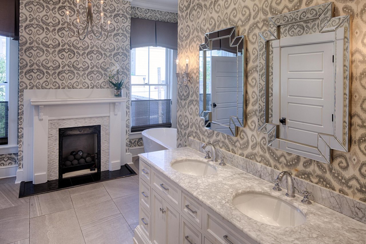 The dual vanity features an ample amount of space to get ready.