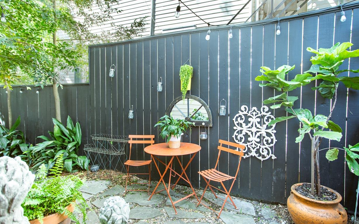 Plugin the string lights at night and enjoy an evening glass of wine.