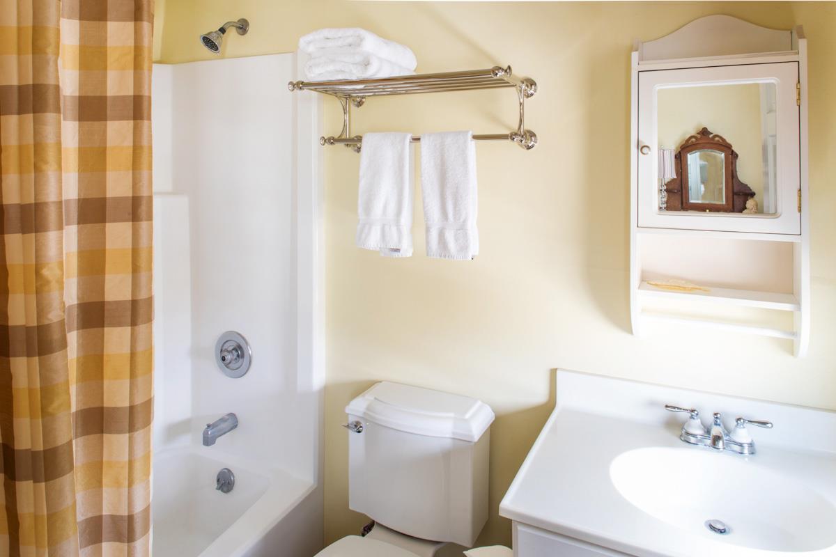 The first bedroom has a full en suite bath with tubshower combo.