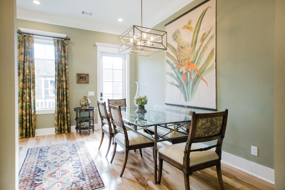 A large chandelier provides enough light for those intimate family meals.