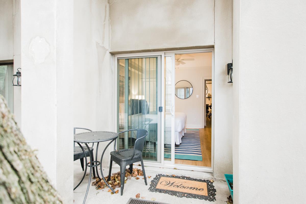 Just off of the bedroom, a private patio with seating for two.