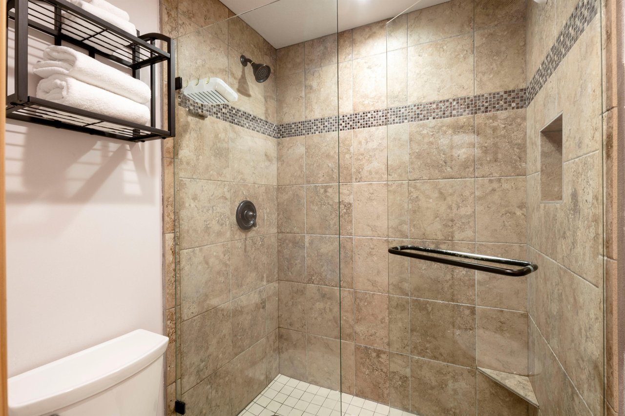 The spacious tiled walkin shower at Park Avenue 235 adds a touch of spalike luxury to your Park City stay.